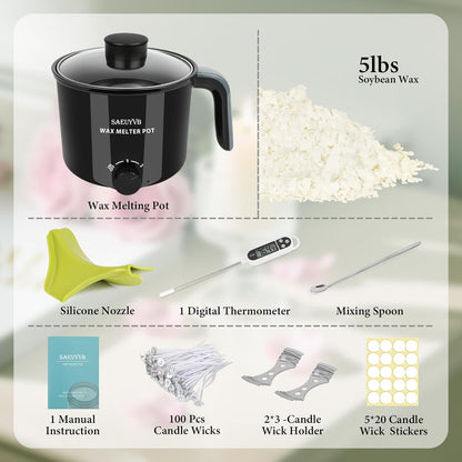 SAEUYVB Candle Making Kit,Soy Wax for Candle Making,DIYCandle Making Supplies,Including 5lbs Natural Soy Wax Flakes,Wax Melter,Thermometer,Wicks,Candle Kit for Adults,Beginnner - Crafty Corner
