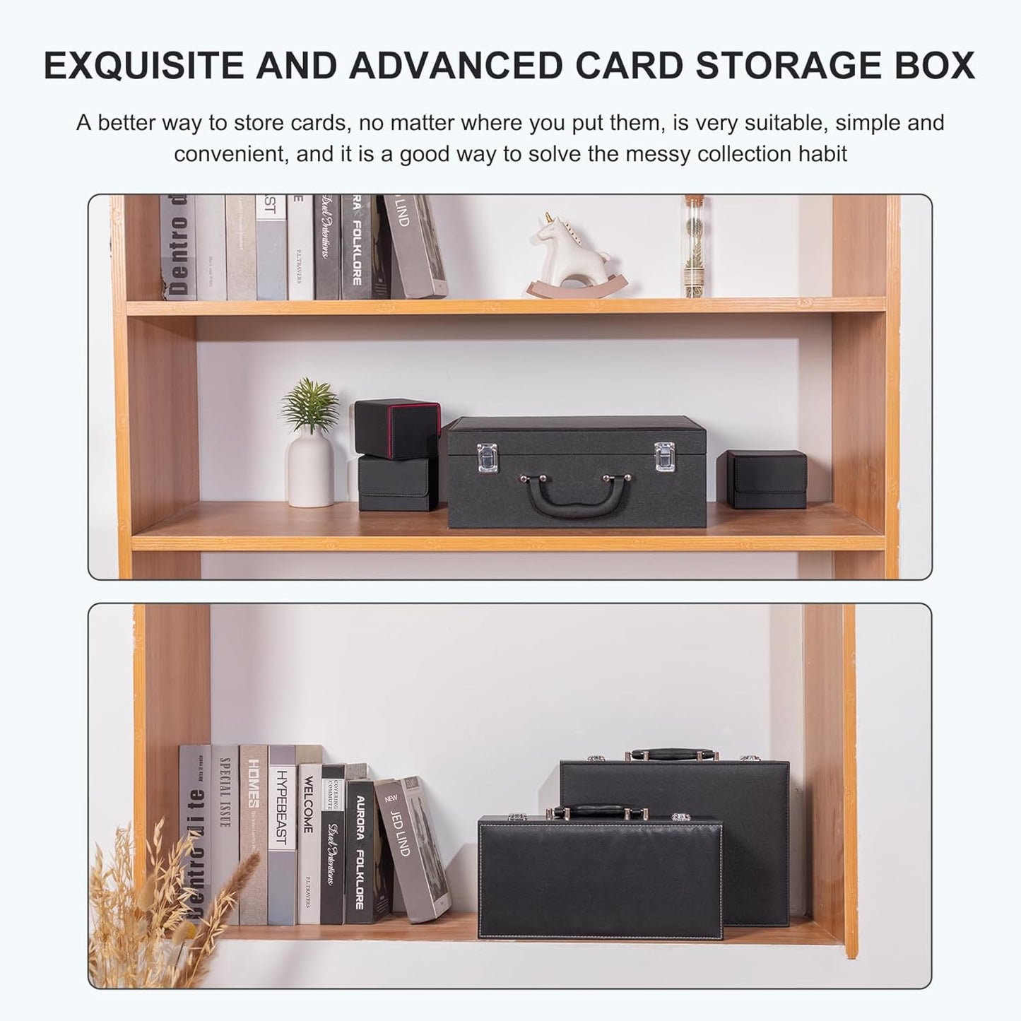 Card Storage Box for Trading Cards，3300+ Card Deck Case for Trading Cards,Leather Closure Commander Card Storage Box,Protectors Fit for YuGiOh, MTG and Sport Cards. (Black, 3300+)