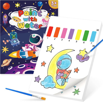 Paint with Water Coloring Books for Kids,Outer Space Art Craft Kits No Mess Water Color Painting Sets for Kids Ages 4-8,Birthday Gifts Travel Toy Crafts Supplies for Girls Boys Drawing with 2 Brushes