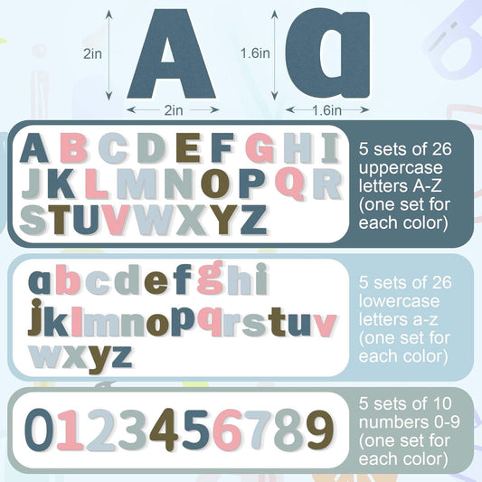 Breling 310 Pieces Felt Bulletin Board Letters Sticker with Number, 2" Bulk Self Adhesive ABC Upper Lowercase Sticky Letter for Christmas Gift Poster Bulletin Board Classroom(Dark Color)