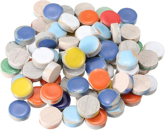 MECCANIXITY 200g Ceramic Mosaic Tiles for Crafts Bulk, Round Mixed Colors Ceramic Tiles for Mosaic Kits Garden Stepping Stone Cup Mat