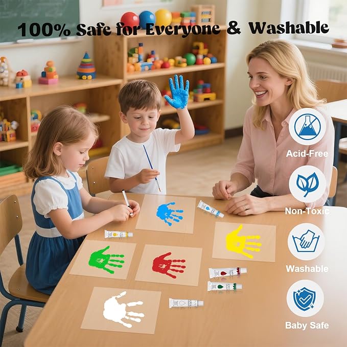 Bixinyo Family Handprint Kit with Light, Baby Hand and Footprint Keepsake Wooden Frame, Family Gifts for Mom, Women, New Parents, Mother's Day, Adoption Gifts, 5 Non-Toxic Paints (Light, Gold)