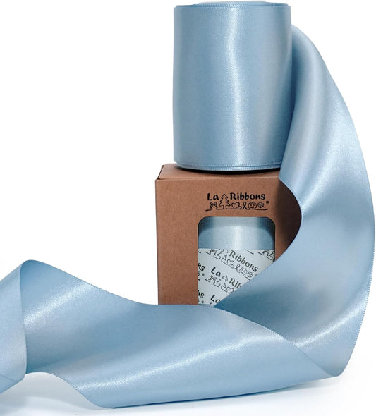 LaRibbons Light Blue Satin Ribbon 3 Inch 10 Yards Double Faced Luxury Baby Blue Silk Ribbon for Gift Wrapping Flower Bouquets Bow Christmas Wedding Party Decoration - Crafty Corner