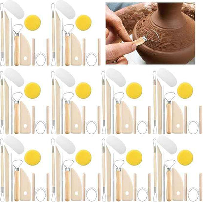 Leriton 320 Pcs Pottery Clay Tools Kit Sculpting Clay Tool Includes Cutting Modeling Trimming with Wooden Handles Carving Kit for Beginners Carving Shaping