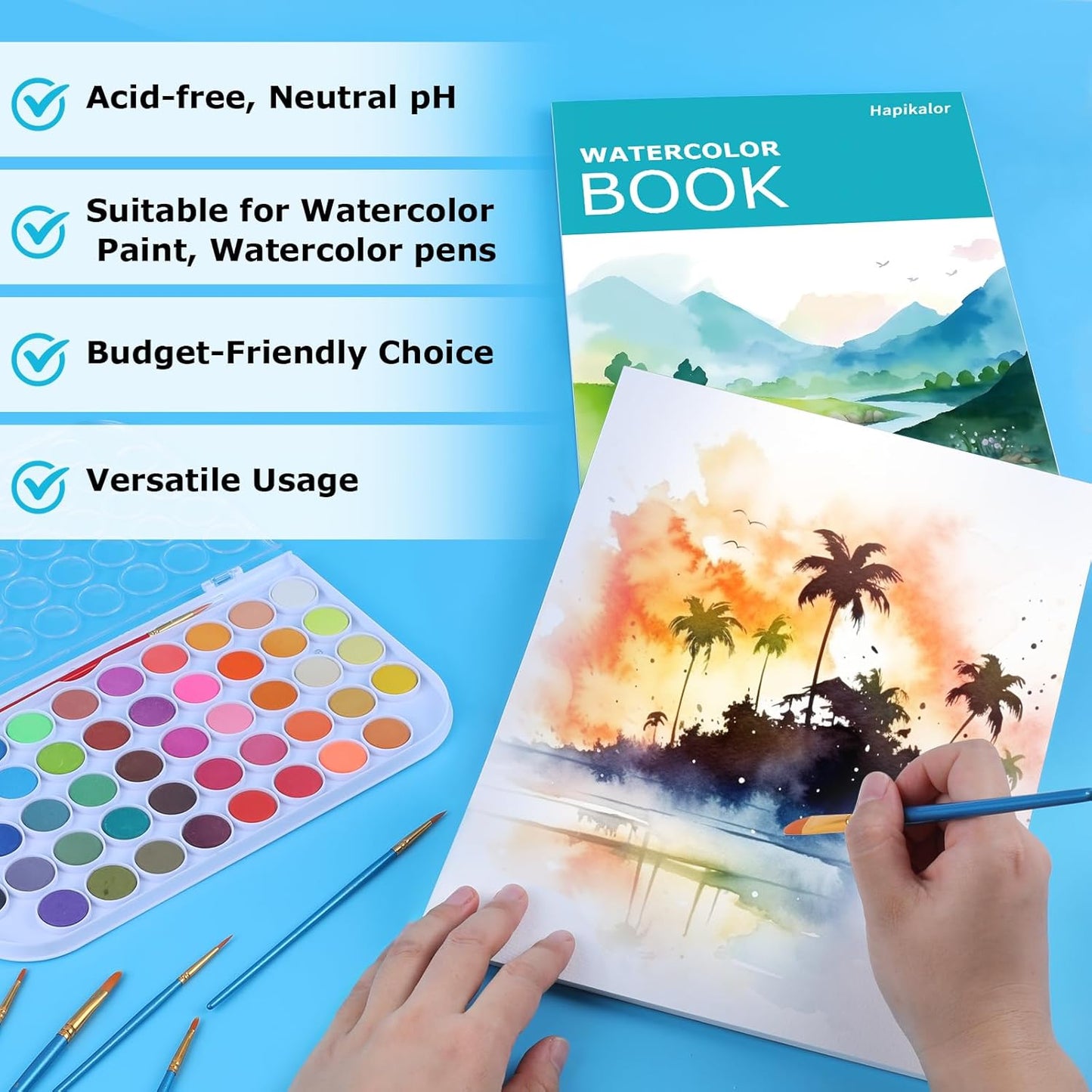 Hapikalor 12"x18" Large Watercolor Paper Pad, 1-Pack 30 Sheets 140lb/300gsm Artist Large Sketchbook Drawing Paper Book, Art Supplies for Adults Kids, Watercolors, Watercolor Paint Set, Sketchbook,Teal