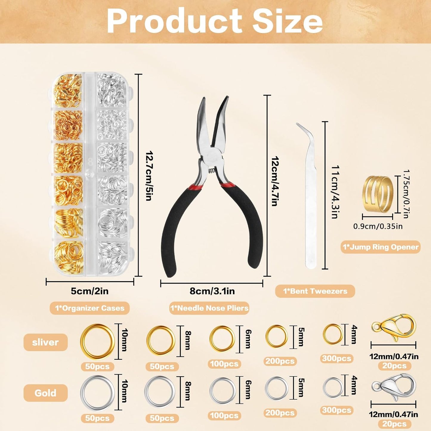 1440 Pcs Jump Rings for Jewelry Making Kits, Silver Gold Jewelry Jump RingsJewelry Repair Kit for Necklaces Lobster Clasps DIY Crafts Keychains Repair Supplies Tools, with Pliers/Tweezers/Ring - Crafty Corner