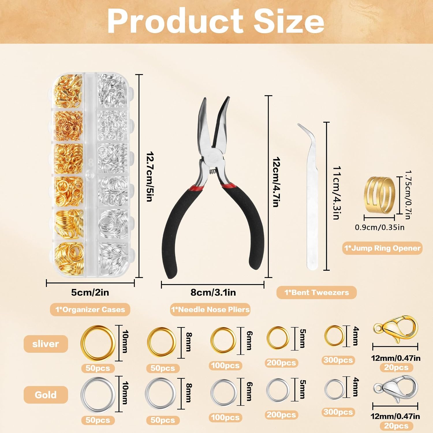 1440 Pcs Jump Rings for Jewelry Making Kits, Silver Gold Jewelry Jump RingsJewelry Repair Kit for Necklaces Lobster Clasps DIY Crafts Keychains Repair Supplies Tools, with Pliers/Tweezers/Ring - Crafty Corner