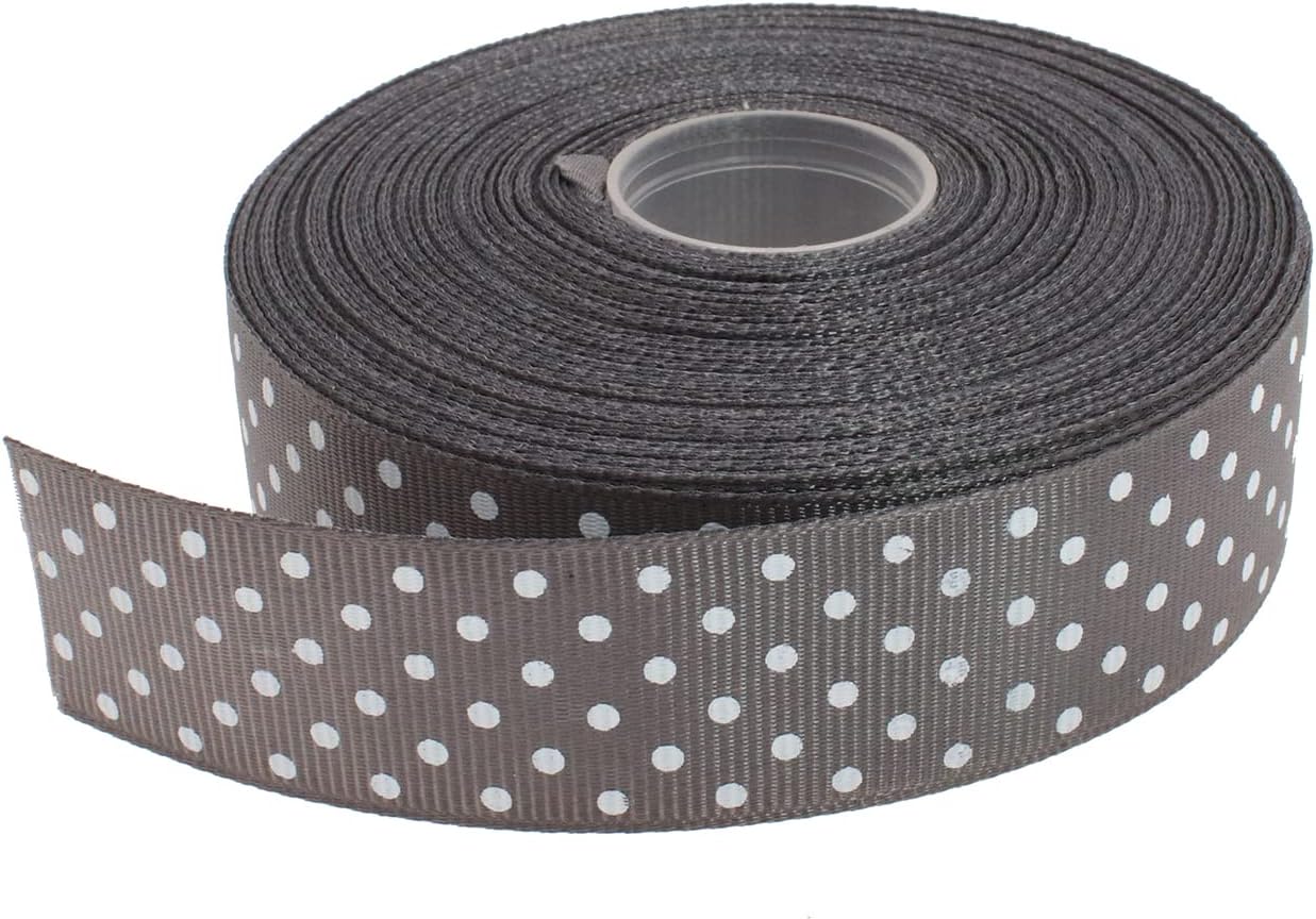 Polka Dot Grosgrain Ribbon 25 Yard Each Roll 100% Polyester (1", Gray) - Crafty Corner