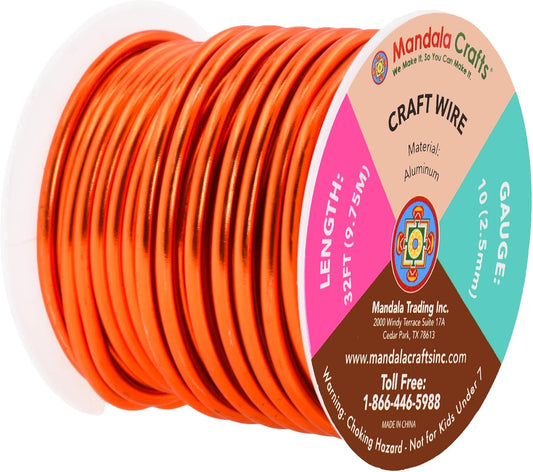 Mandala Crafts 10 Gauge Anodized Aluminum Craft Wire for Jewelry Making - 32 FT Colored Flexible Burnt Orange Wire - Bendable for Bonsai Armature Crafting Sculpting - Crafty Corner