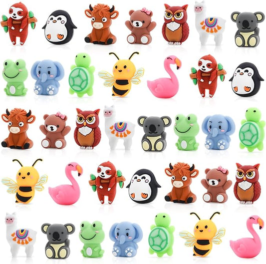 36Pcs 3D Animal Silicone Focal Beads for Pens，Beaded Pen Supplies，Focal Beads Bulk for Making Keychain Handmade Crafts
