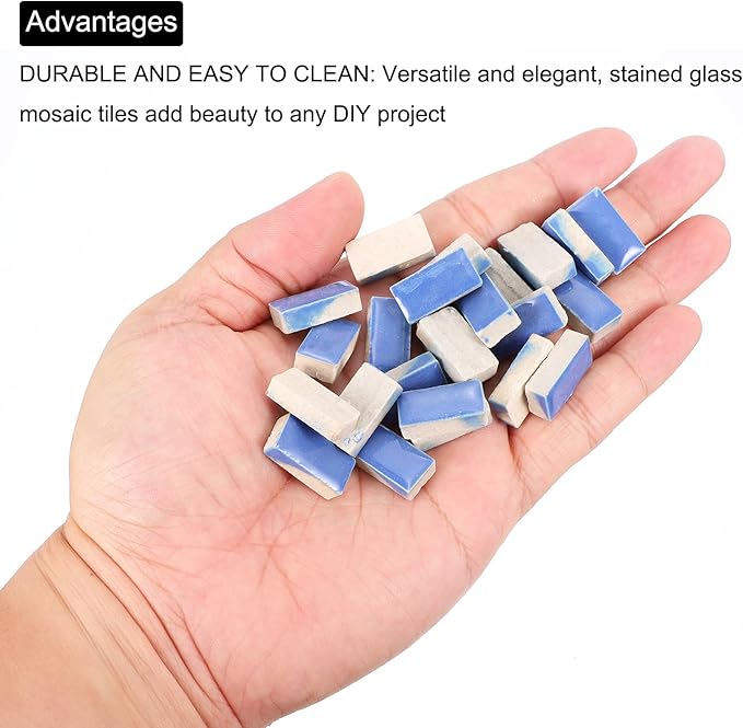 MECCANIXITY 250g Ceramic Mosaic Tiles for Crafts Bulk, Rectangle Blue Ceramic Tile for Mosaic Kits Garden Stepping Stone Cup Mat