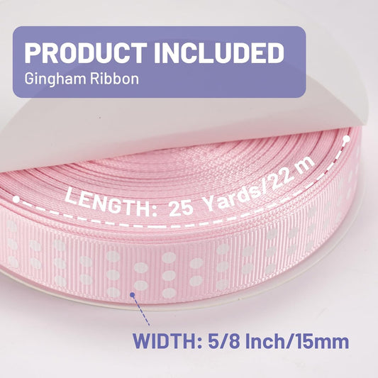 Polka Dot Grosgrain Ribbon 5/8 Inch, 25 Yards Spool Pink and White Dot Craft Ribbon for Christmas Gift Wrapping DIY Crafts Hair Bows Wedding Party Decor Sewing and Home Decoration - Crafty Corner