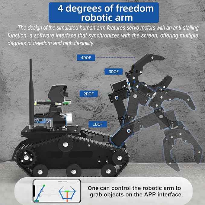Robotic Car with 720P Camera, Arduino MEGA2560 Compatible Control Board, All-Metal Chassis for Robotics Development, Programming Practice, STEM Education Gift for Adults & Teens