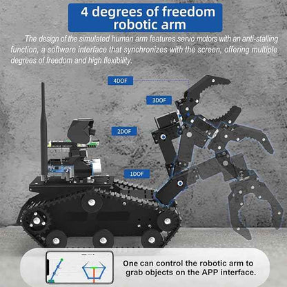 Robotic Car with 720P Camera, Arduino MEGA2560 Compatible Control Board, All-Metal Chassis for Robotics Development, Programming Practice, STEM Education Gift for Adults & Teens