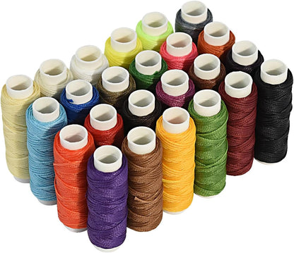 Waxed Thread for Leather Sewing 24 Colors 210D Hand Stitching Thread Waxed Flat Cord for Hand Sewing Book Binding Shoe Repairing