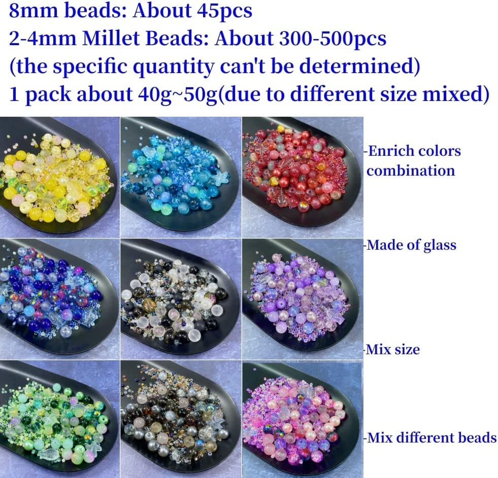 Assorted Glass Resin Beads Multi Size Colors Smooth Cracked Gravel Millet Spacer Beads for Bracelets Necklace Earring DIY Jewelry Making Craft