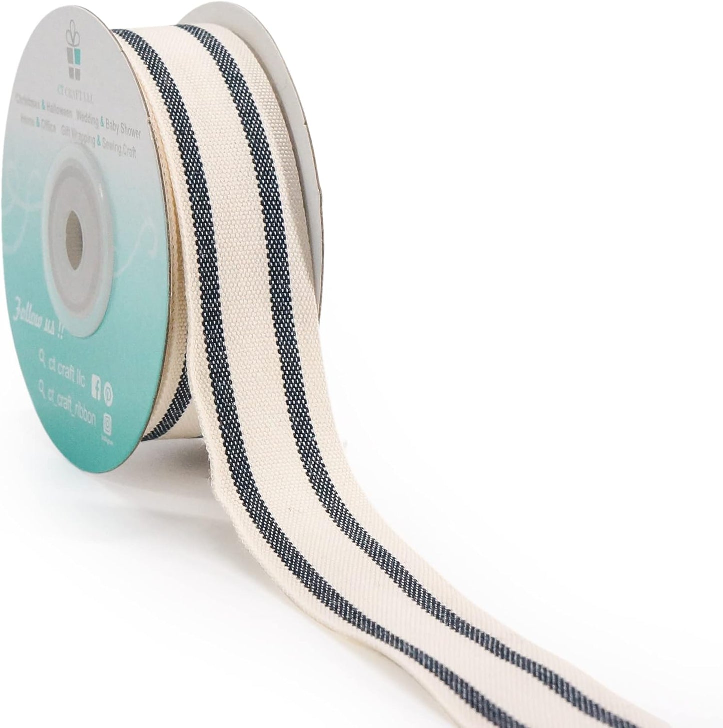 CT CRAFT LLC Ivory Cotton Black Stripes Ribbon 1" x 10 Yards for Home Décor Gift Present Wrapping DIY Crafts Birthday Wedding Bouquet Christmas - Crafty Corner