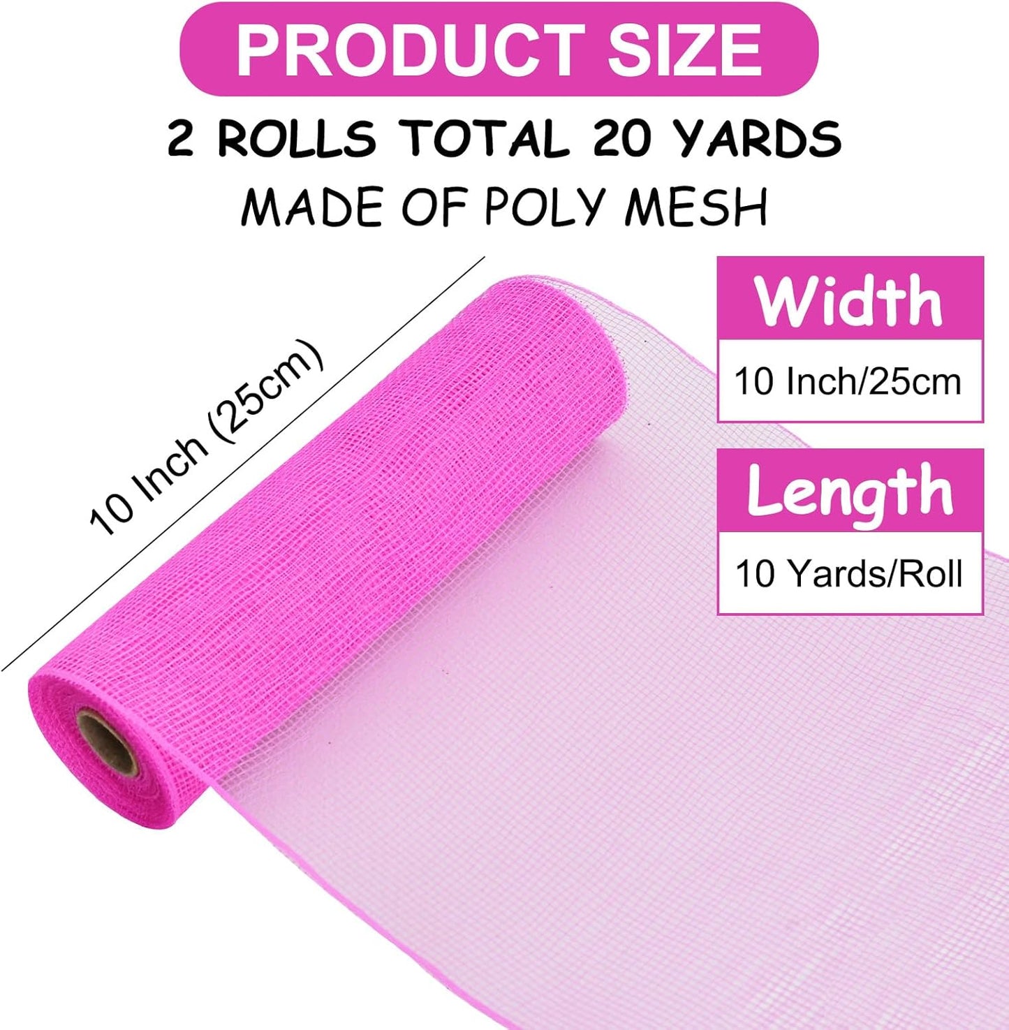 TONIFUL 2 Rolls 10 Inch Hot Pink Decorative Mesh Ribbbon Rolls for Mesh Wreath Supplies, Front Door Wreath Crafts Tree Decor Christmas Valentine's Day Decoration (10 yds/roll) - Crafty Corner