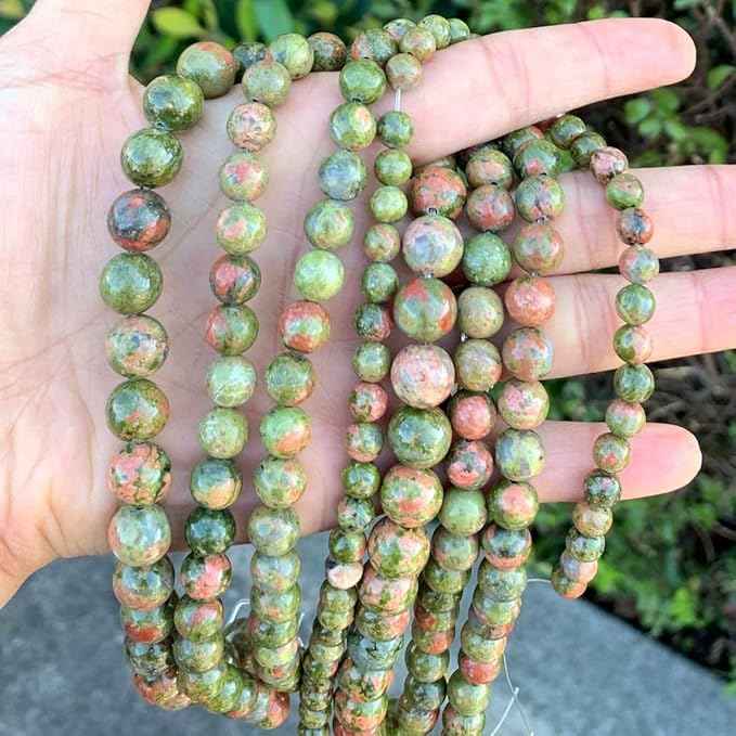 120pcs Adabele Natural Unakite Jasper Healing Gemstone 6mm (0.24 inch) Round Loose Beads Gem Stone Spacer for Craft Jewelry Making GF18-6