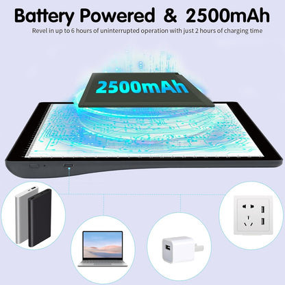 HIUKCOLED A4 Tilt-angle Light Tracing Box with 4 Magnets, 5-level Adjustable Brightness Ultra-thin Light Pad, Battery Powered LED Light Board for Drawing,Diamond Painting,Sketching,X-Ray,Sand Painting