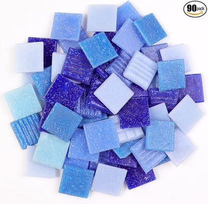 2cm (3/4") Square Vitreous Glass Mosaic Tiles for Crafts Bulk, 1 LB Colorful Mix Quartz Glass Tiles for DIY Art Crafts Kit Adult Kids and Home Deco (Blue Mix)