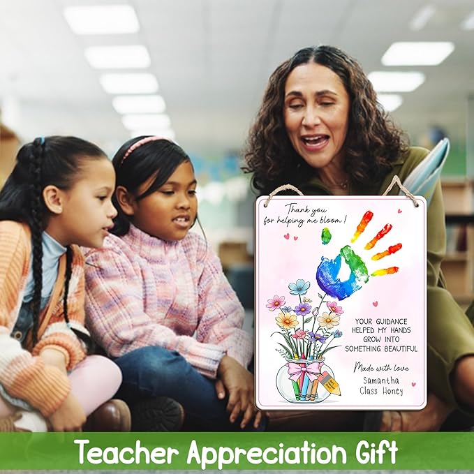 DIY Flower Crayon Handprint Craft Sign Gifts for Daycare PreK Preschool Kindergarten Teacher, Flower Craft Teacher Appreciation Keepsake End of Year Gifts from Students, Thank You For Helping Me Bloom
