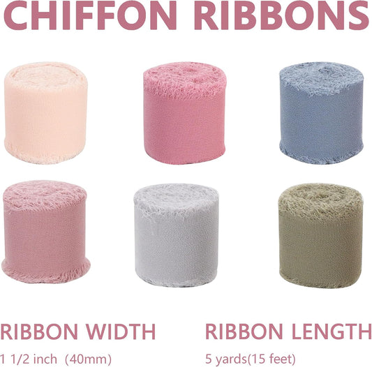 TONIFUL 6 Rolls Morandi Set Chiffon Ribbon 1 1/2 Inch 5 Yards Silk Fabric for Gift Wrapping, Wedding Party Decoration, Flower Bouquet, Bows Making, DIY Crafts - Crafty Corner