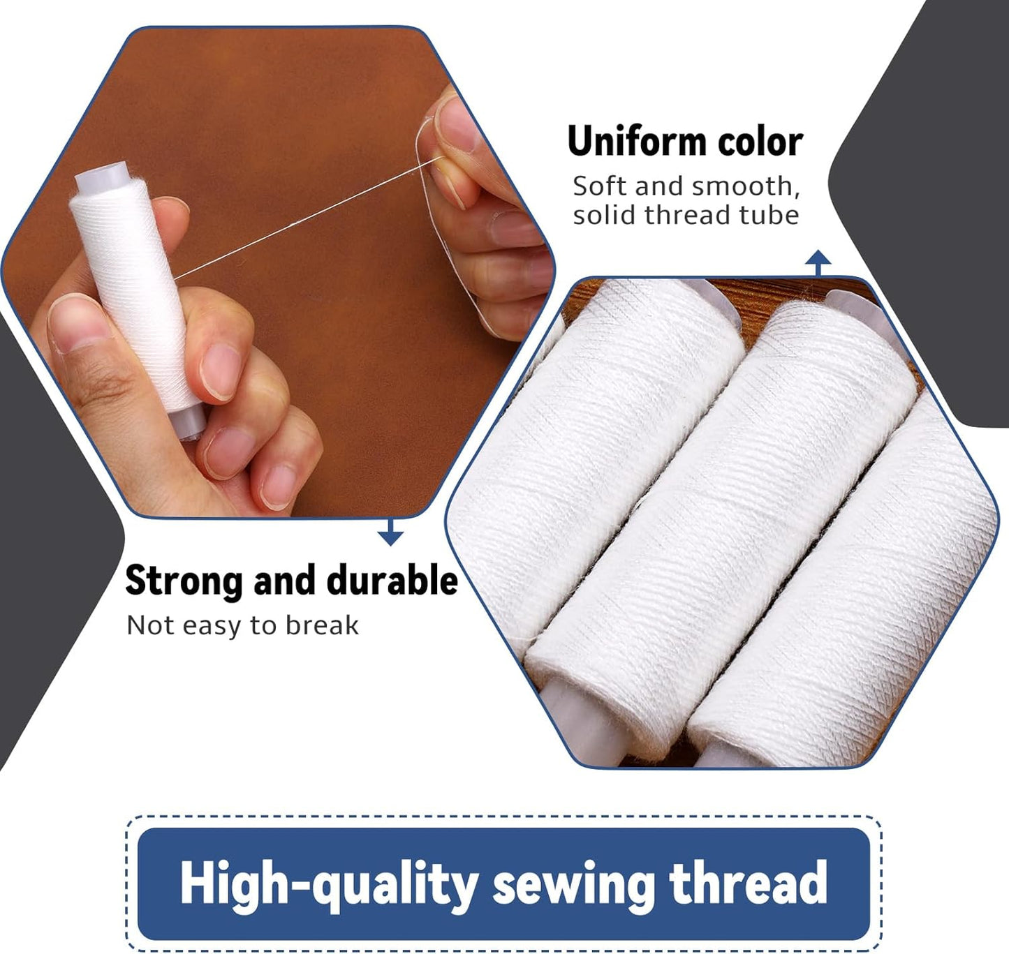Bupete 2 Rolls White Black Thread for Sewing, 200 Yards Each Roll Sewing Thread, Polyester Threads for Sewing Machine Embroidery Hand Stitching