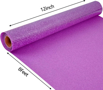 FUNKAKA Glitter Purple Pink HTV Heat Transfer Vinyl Rolls, 12" x 8ft PU Iron on Vinyl for T-Shirt Purple Pink Glitter HTV Vinyl for All Cutter Machines Easy to Cut & Weed for Heat Vinyl Design