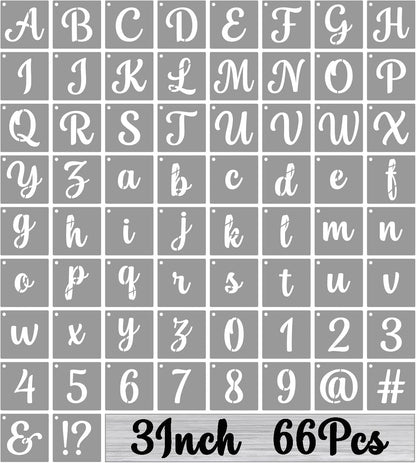 BAMIDELE 3 Inch Alphabet Letter Stencils for Painting, 66 Pcs Reusable Plastic Calligraphy Letter Stencils and Numbers Template Kit for Painting on Wood, Chalkboard, Fabric, Door Porch, Wall Art