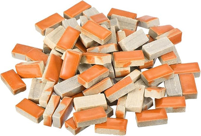 MECCANIXITY 200g Ceramic Mosaic Tiles for Crafts Bulk, Rectangle Orange Ceramic Tiles for Mosaic Kits Garden Stepping Stone Cup Mat