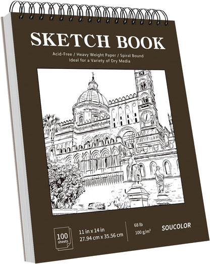 Soucolor 11" x 14" Large Sketchbook, 100 Sheets 68lb/100gsm Top Spiral Bound Large Sketch Pad, Acid Free Big Sketch Paper for Drawing, Illustration, Art Class Students - Crafty Corner