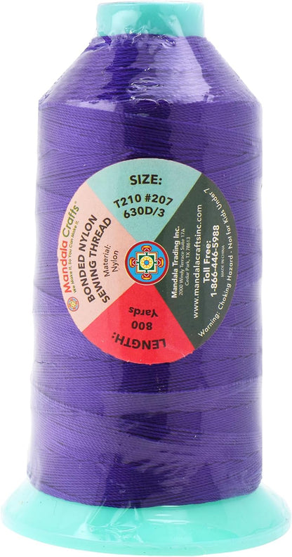Mandala Crafts Bonded Nylon Thread Violet Heavy Duty Sewing Threads - 800 YDs Size 207 630D T210 Tex 210 Thread for Leather Jeans Weaving Outdoor Marine Upholstery Threads