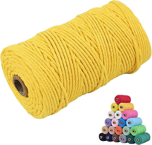 Macrame Cotton Cord 4mm x 109Yards, Lemon Yellow Natural Macrame Rope, Perfect Macrame Supplies Cotton Cord for Macrame Plant Hangers DIY Crafts (Lemon Yellow, 4mm*109Yards)