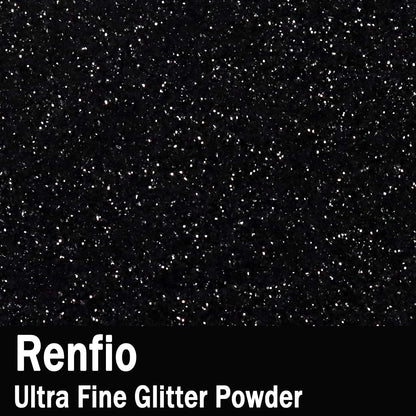 Renfio Ultra Fine Metallic Resin Glitter Powder 2.11 Oz (60g) PET Flakes Crafts Sequins 1/128" Black Glitter Epoxy Chips Flakes for Tumblers Slime Halloween Decorations - Deep Black