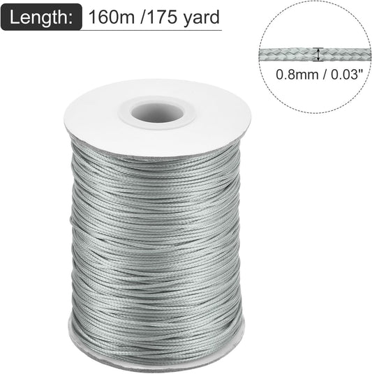 MECCANIXITY Waxed Cord 0.8mm Waxed Polyester Cord 175 Yard Wax String for Bracelet Making,Necklaces, Beading,Jewelry Making and DIY Crafts(Light Gray)