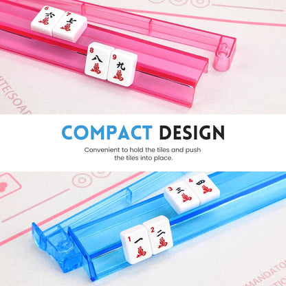 Clear Mahjong Racks with Pushers,4 Colors Acrylic American Majiang Tile Racks,Imports Modern Mahjong Racks with Built-in Pushers- Set of 4