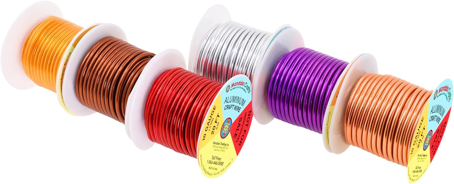 Mandala Crafts 10 Gauge Anodized Aluminum Craft Wire for Jewelry Making - 120 FT Colored Flexible Silver Copper Purple Gold Brown Red Wire - Bendable for Bonsai Armature Crafting Sculpting - Crafty Corner