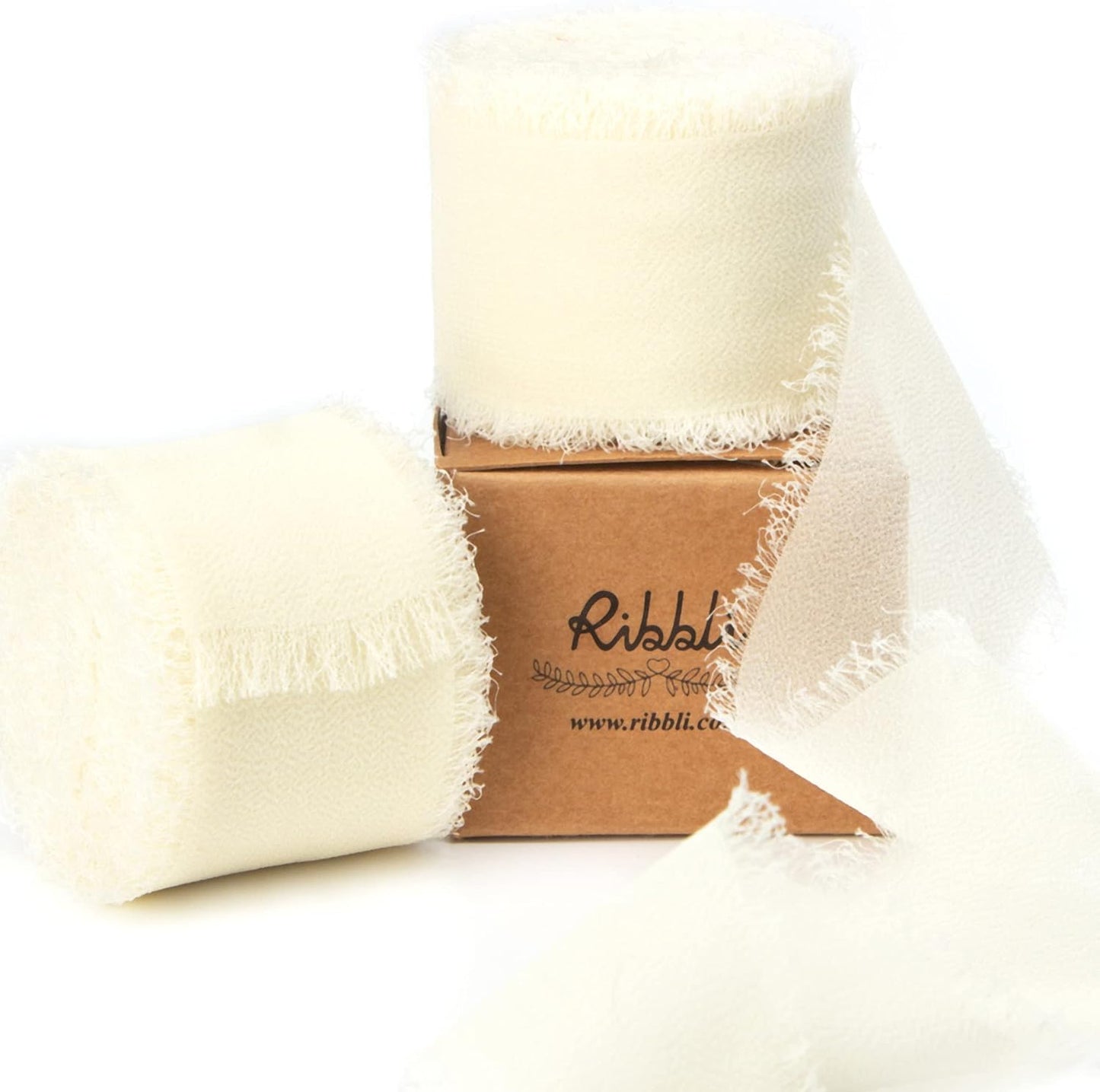 Ribbli Chiffon 1-1/2 inch x 20 Yard Handmade Fringe Cream Ivory Silk Ribbon for Wedding Invitations, Bridal Bouquets, Flower Arrangement Decoration - Crafty Corner