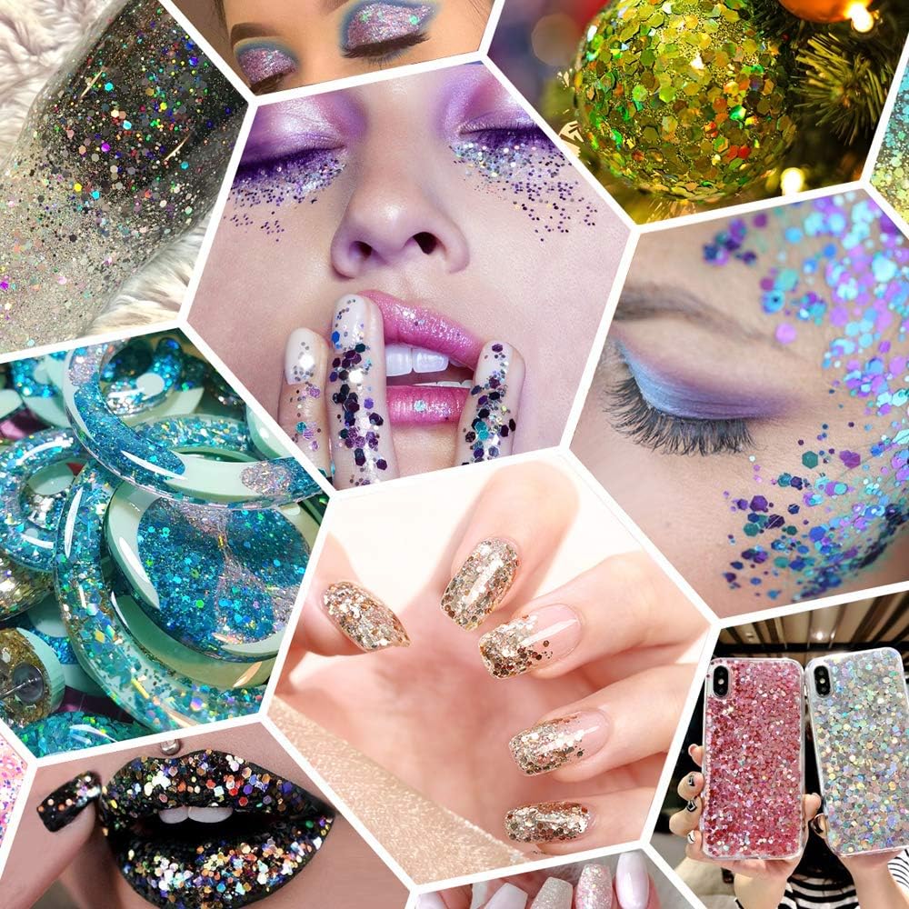 Estanoite Holographic Chunky Glitter, 160G/5.64OZ Glitter, Mixed Fine & Chunky Glitter for Epoxy Resin, Iridescent Glitter for Crafts Tumblers, Halloween Christmas Festival Painting Decor (Rose)