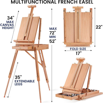 196Pcs Deluxe Artist Painting Set with French Easel, 48 Colors Acrylic & Oil Paints, 24 Colors Watercolor Paints, Art Paint Supplies for Artists, Beginner & Adults