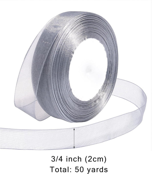 Ribbon for Gift Wrapping 3/4 inch Grey Sheer Organza Ribbon for Flower Bouquet Tulle Thin Chiffon Ribbons for Wedding Invitations Christmas Halloween Presents Decorations Crafts 50 Yards - Crafty Corner