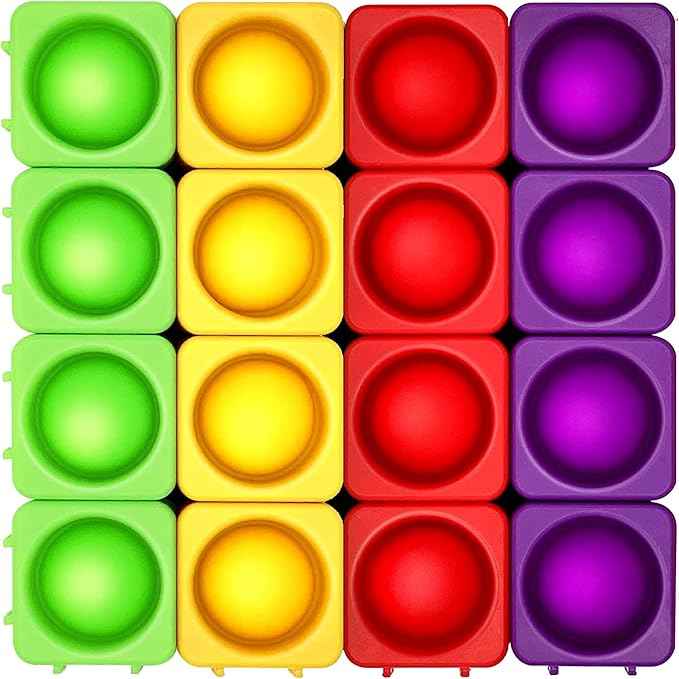 Giant Pop Blocks Bubble Premium Silicone Pop Fidget Blocks for Endless Joy and Education - Vibrant Pop Blocks for Imaginative Play and Puzzle Games-Toy for Kids (16PCS)