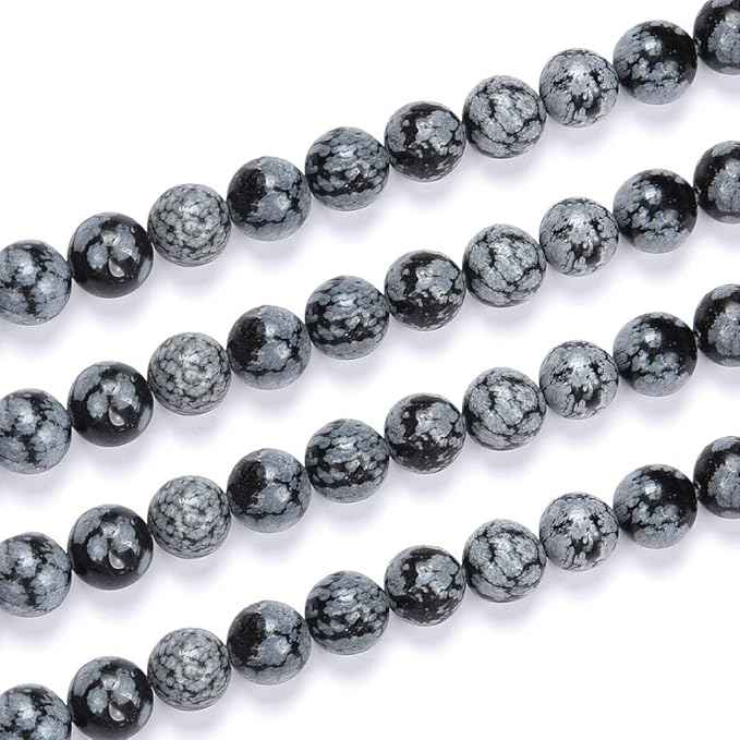 90pcs Adabele Natural Snowflake Obsidian Healing Gemstone 4mm (0.16 inch) Small Round Beads Gem Stone Spacer for Craft Jewelry Making GF14-4