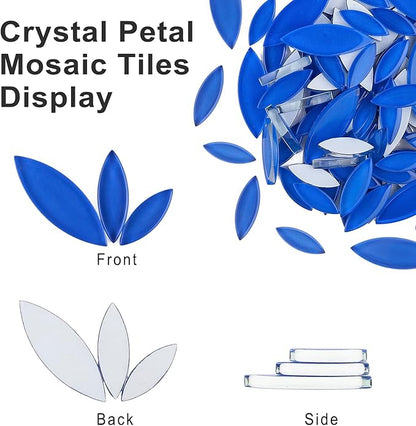 Youway Style Leaf Mosaic Tiles for Crafts Bulk,Blue Petal Mosaic Glass Pieces,200g Flower Glass Tiles for DIY Garden Mosaic Making Supplies