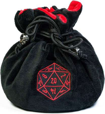 Large Dice Bags with Pockets Black Storage Bag D20 Logo for DND RPG Game Dices (with 1lb Random DND Dice)