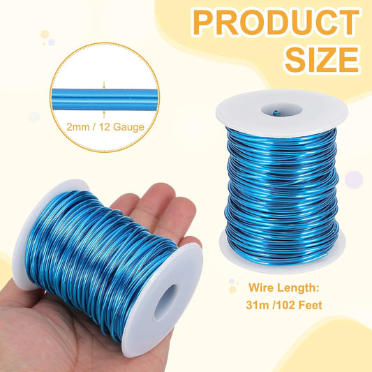 uxcell 12 Gauge / 2mm Anodized Aluminum Wire for Jewelry Craft Making, 102 Feet Bendable Flexible Wire for DIY Home Decor Gardening Sculpture, Blue