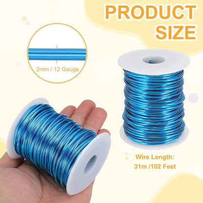 uxcell 12 Gauge / 2mm Anodized Aluminum Wire for Jewelry Craft Making, 102 Feet Bendable Flexible Wire for DIY Home Decor Gardening Sculpture, Blue