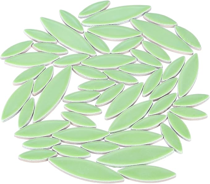 uxcell Ceramic Mosaic Tile, About 200g Teardrop Leaf Tile Mosaic Block for Handicrafts Artwork, Light Green