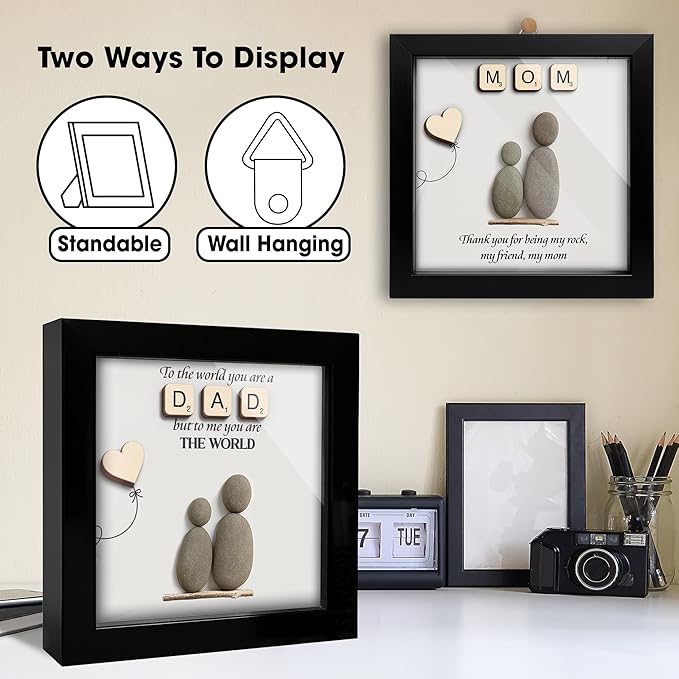 Dad Gifts Pebble Art Framed Thank You Gifts for Dad from Daughter Son, To the World You Are a Dad Family Rock Frame Wall Art Birthday Gift for Him Daddy Papa Grandpa Desk Decor S19